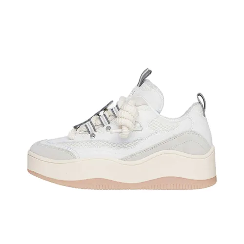 Skechers Anti-Slip Wear-Resistant Low-Top Skateboard Shoes Women's White Gray