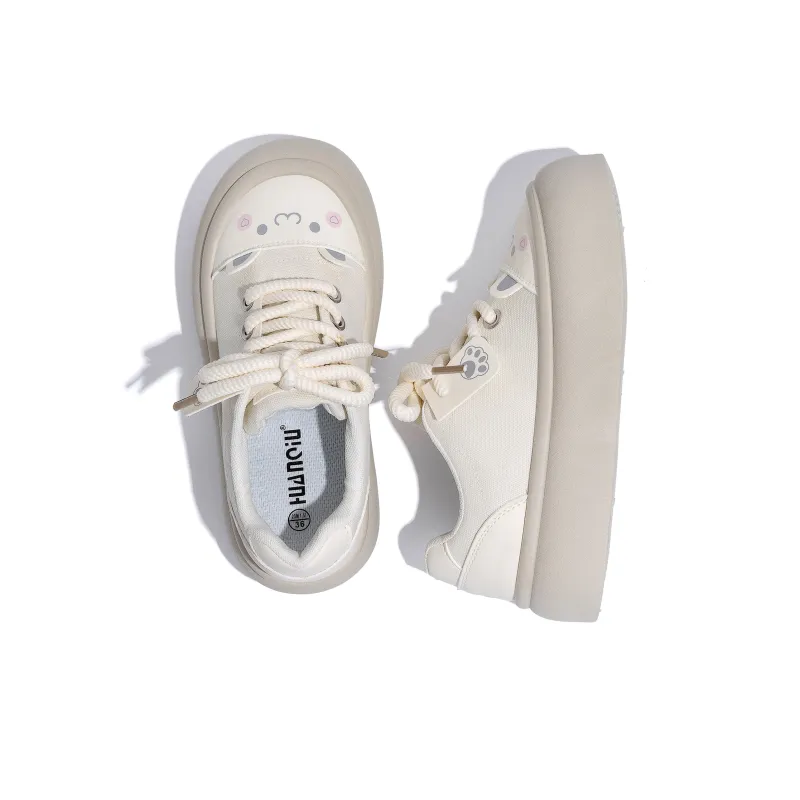 HUANQIU Height Increasing Wear Resistant Low Top Canvas Shoes Women's Beige-4