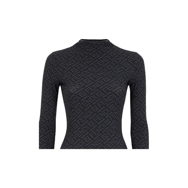 FENDI X Skims Mock Neck Long Sleeve Bodysuit Black-3