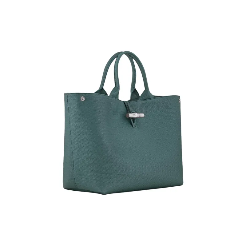 LONGCHAMP Le Roseau Cow Leather Tote Bag Shopping Bag Handbag Large Size Women's Cedar Green-1