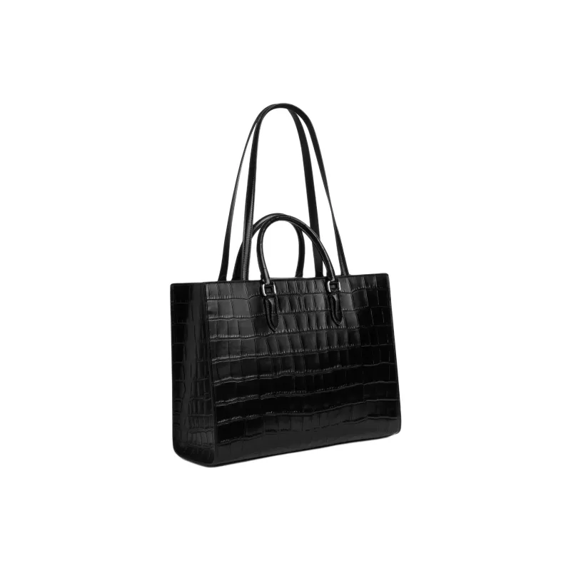 COACH Maggie Leather Tote Bag, Shopping Bag, Shoulder Bag, Handbag Tubas Women's Silver & Black-1