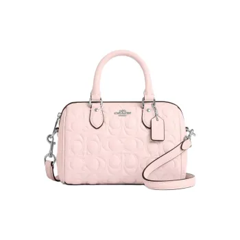 COACH Signature Smooth Leather Shoulder Bag Crossbody Bag Handbag Mini Women's Silver & Blush