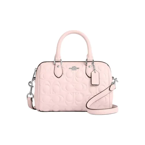 COACH Smooth Leather Shoulder Bag, Crossbody Bag, Handbag Mini Women's Silver & Blush