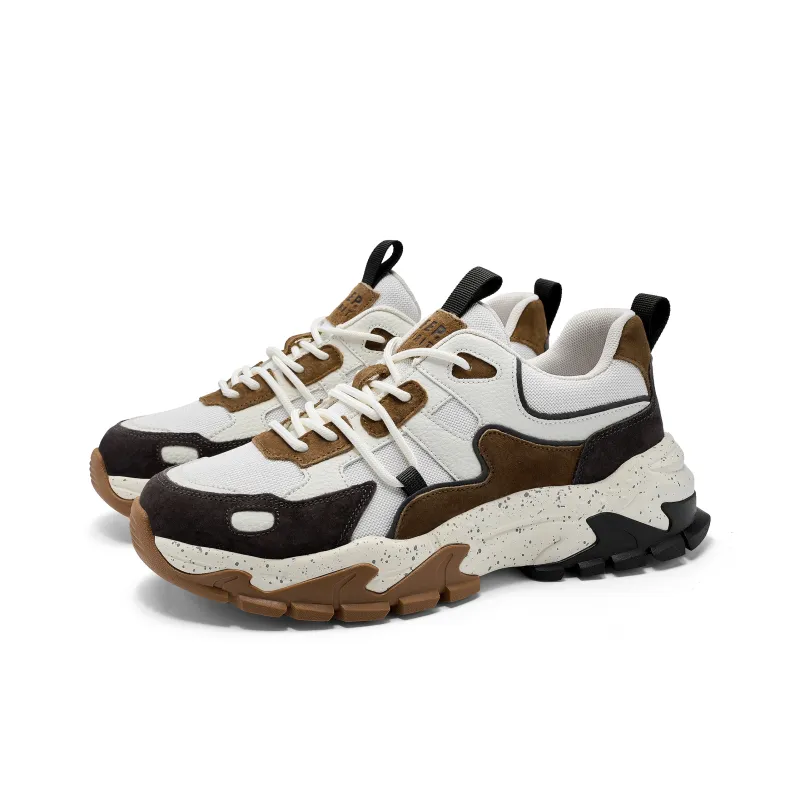 JEEP SPIRIT Cushioning Anti Slip Wear Resistant Breathability Low Top Chunky Sneakers Men's Brown-4