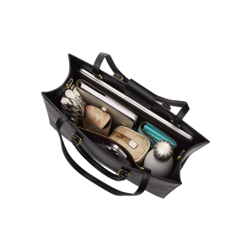 COACH Maggie Leather Tote Bag, Shopping Bag, Shoulder Bag, Handbag Tubas Women's Silver & Black-3
