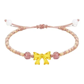 ZHIAIYONGHENG Refined Small Cute, Sweet Style Bowknot Solid Gold Fixed Price Gold Bracelet Unisex