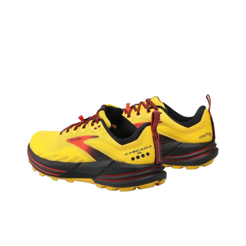 Brooks Cascadia 16 Anti Slip Wear Resistant Low Top Running Shoes Men's Yellow Black-2