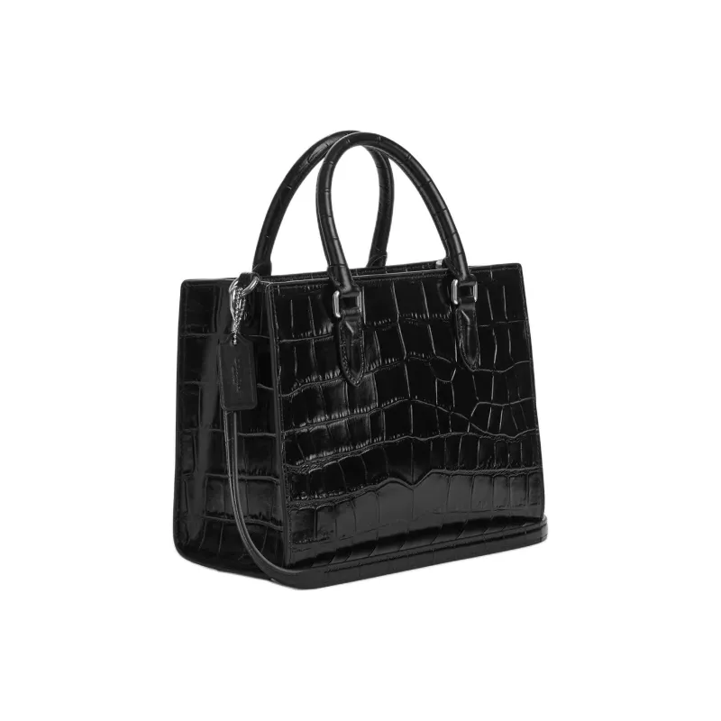 COACH Maggie Leather Tote Bag, Shopping Bag, Shoulder Bag, Crossbody Bag, Handbag Trumpets Women's Silver & Black-1