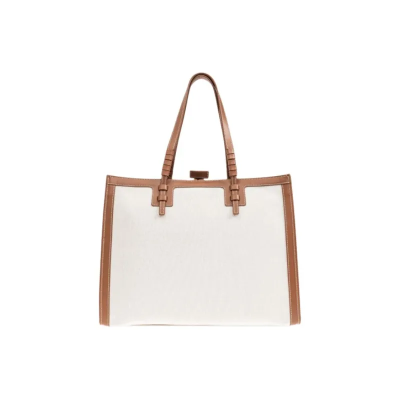 Casadei Fabric Tote Bag, Shopping Bag, Handbag Women's White & Brown-2