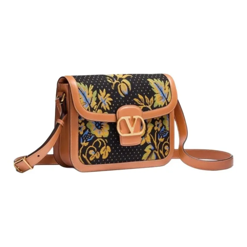 Valentino Fabric Shoulder Bag Medium Size Women's Multicolor & Natural Camel-1