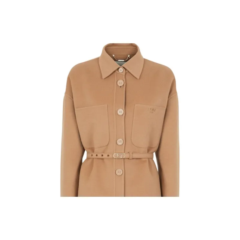 FENDI FW22 Velvet feel Coat Women's Khaki-4