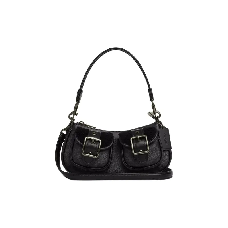 COACH Ashton Coated Canvas With Smooth Leather One Shoulder Handbag Medium Size Women's Black-0