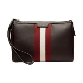BALLY Cow Leather Clutch Men's Ebony & Red & White