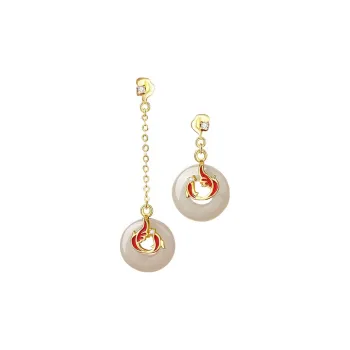 Andaozi Hetian Jade Earrings Pale Greenish White Jade Women's