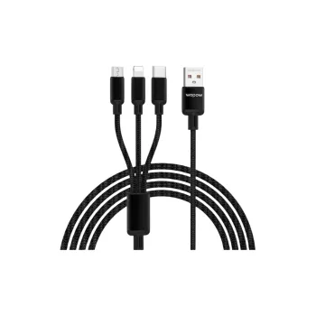 WOPOW LC927 All-in-one Compatible With Apple Huawei Android Car Charger 3-in-1 Woven Charging Cables