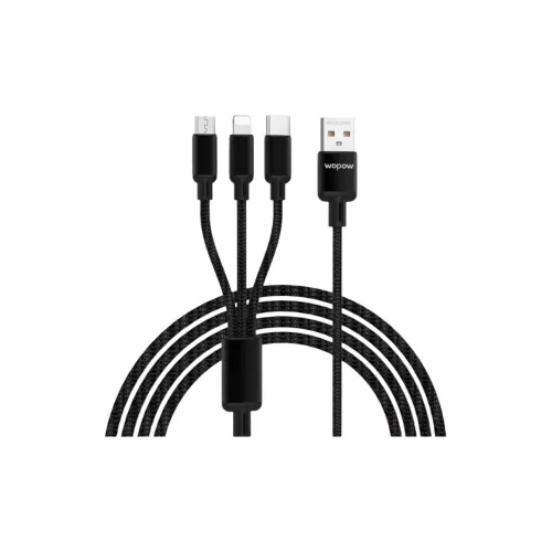 WOPOW LC927 All-in-one Compatible With Apple Huawei Android Car Charger 3-in-1 Woven Charging Cables