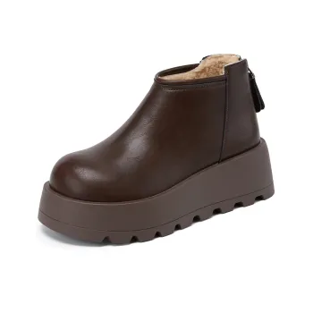 La Chapelle Warm Water Resistant Wear Resistant Height Increasing Short Snow Boots Women's Brown