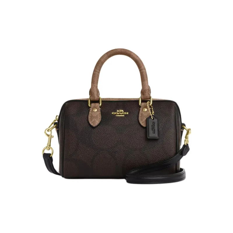 COACH Rowan Leather Shoulder Bag, Crossbody Bag, Handbag Mini Women's Tan-0