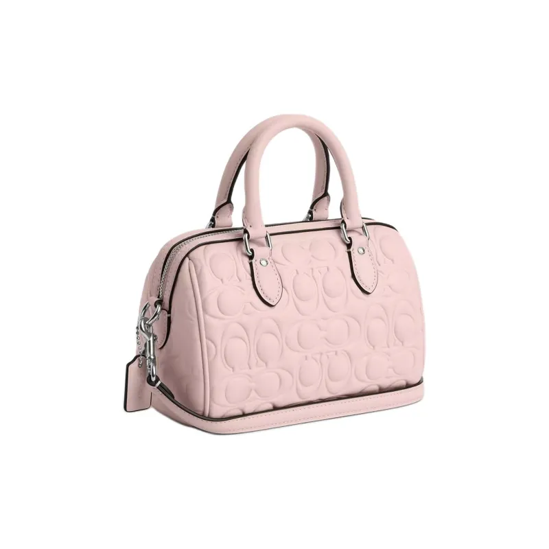 COACH Smooth Leather Shoulder Bag, Crossbody Bag, Handbag Mini Women's Silver & Blush-1