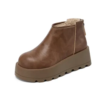 La Chapelle Warm Water Resistant Wear Resistant Height Increasing Short Snow Boots Women's Yellow