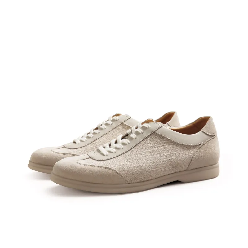 THOM WILLS Vintage Versatile Suede German Army Trainers Casual Shoes Unisex Oat & Gray-1