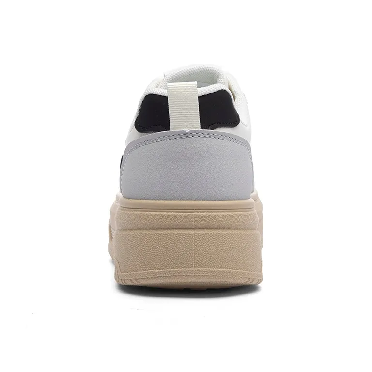 RENBEN Wear Resistant Lightweight Height Increasing Low Top Skateboard Shoes Women's Beige Black-3