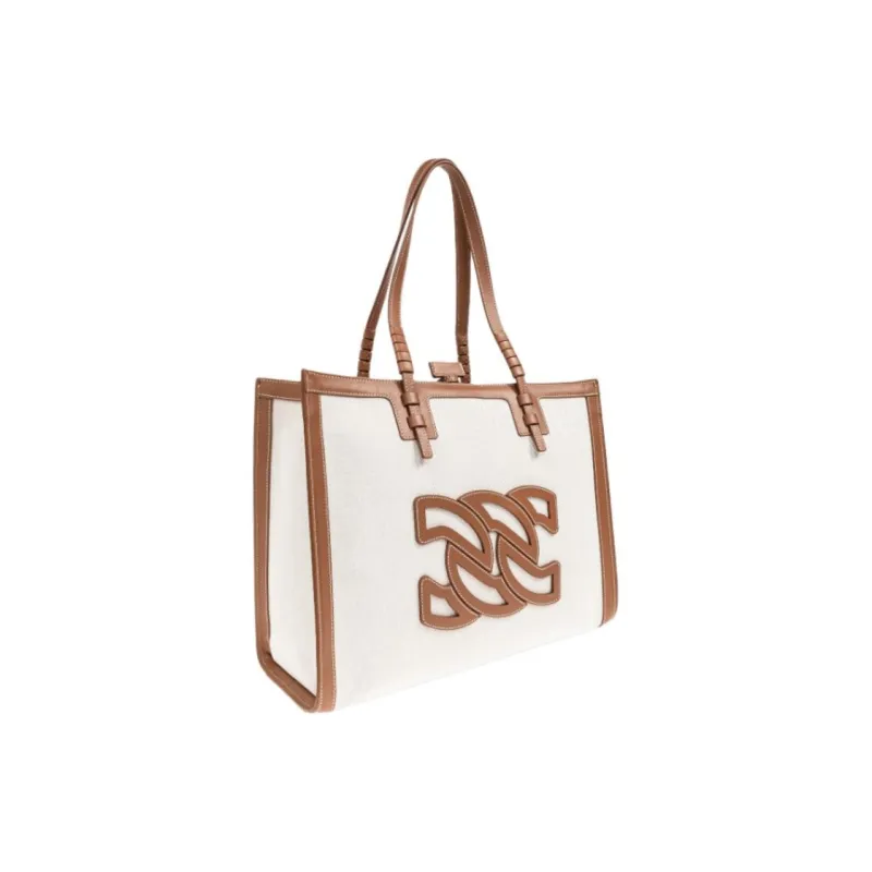 Casadei Fabric Tote Bag, Shopping Bag, Handbag Women's White & Brown-1