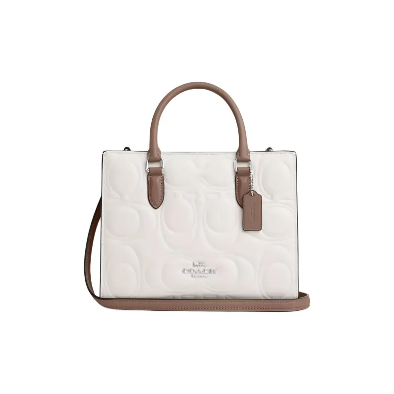 COACH Smooth Leather Tote Bag, Shopping Bag, Handbag Trumpets Women's Chalk-0
