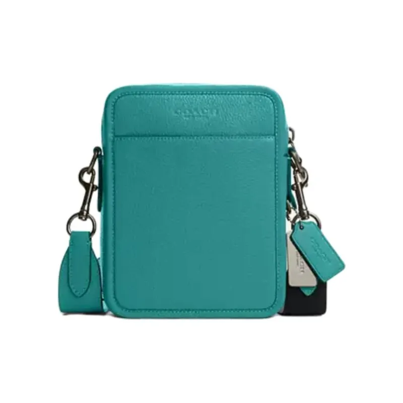 COACH Smooth Calf Leather Shoulder Bag Trumpets Men's Turquoise-0