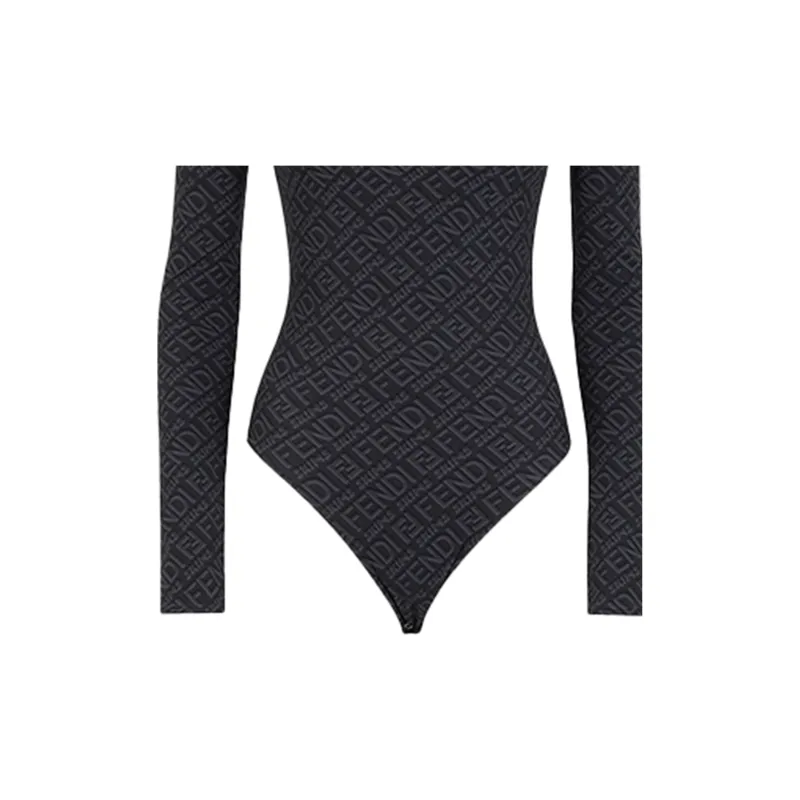 FENDI X Skims Mock Neck Long Sleeve Bodysuit Black-4