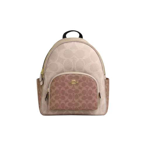 COACH Signature Coated Canvas Backpack Large Size Women's Sand & Brown Umber