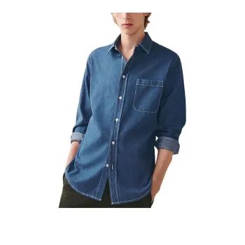 HERMES Shirts Men Denim Blue