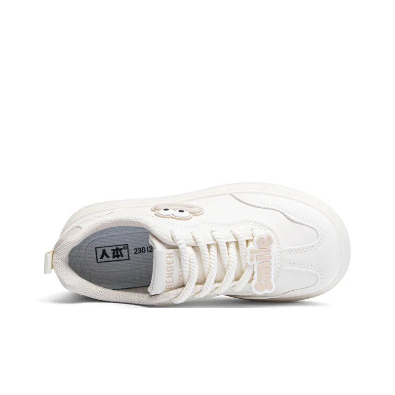 RENBEN Coverage Wear Resistant Height Increasing Low Top Skateboard Shoes Women's Beige-2