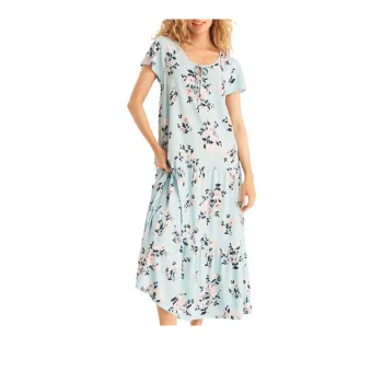 NAUTICA Floral Maxi Sleep Dress Nightgown Women's Federal Blue