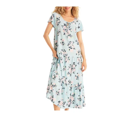 NAUTICA Floral Maxi Sleep Dress Nightgown Women's Federal Blue