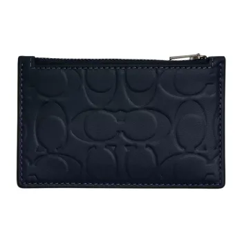 COACH Calfskin Card Holder Mini Unisex Midnight Navy