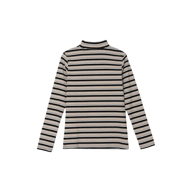 FAWENXIANGZI T Shirt Women's Black White Apricot Stripes-1