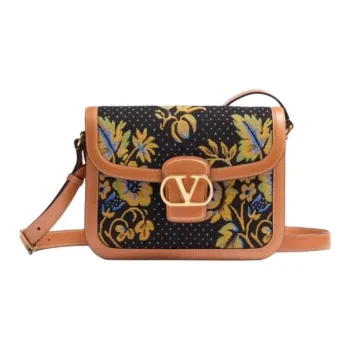 Valentino Fabric Shoulder Bag Medium Size Women's Multicolor & Natural Camel
