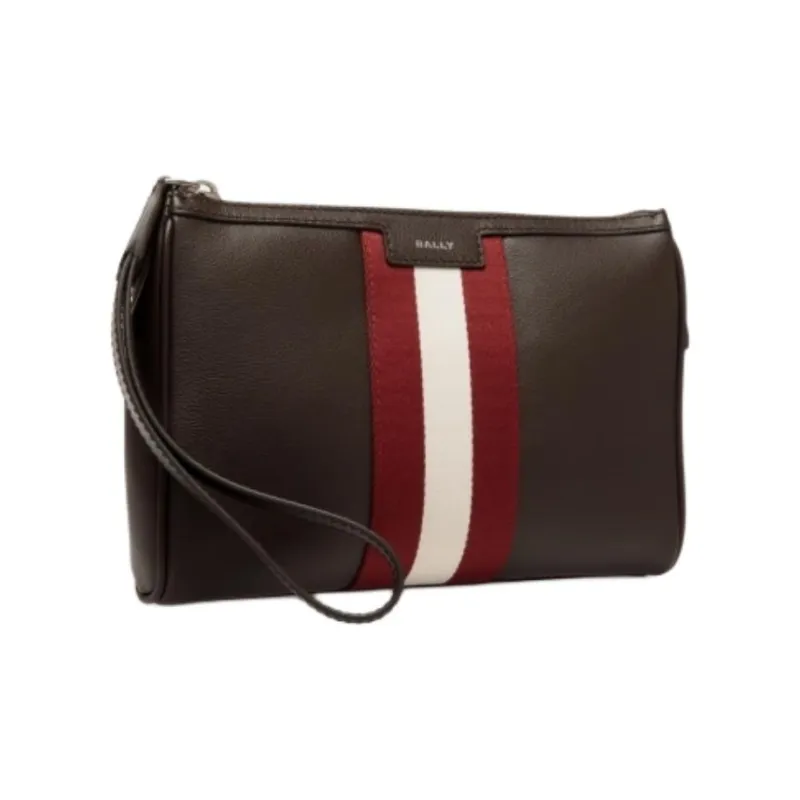 BALLY Cow Leather Clutch Men's Ebony & Red & White-1