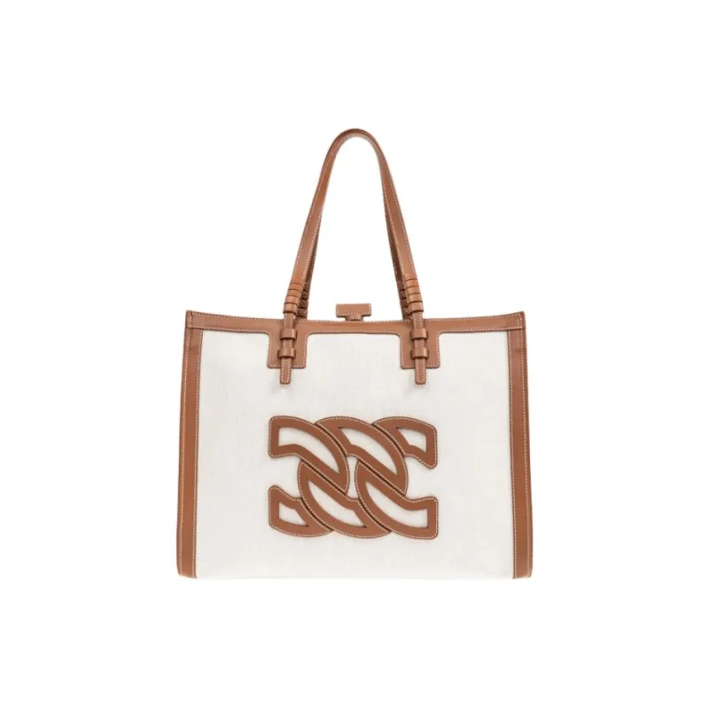 Casadei Fabric Tote Bag, Shopping Bag, Handbag Women's White & Brown-0