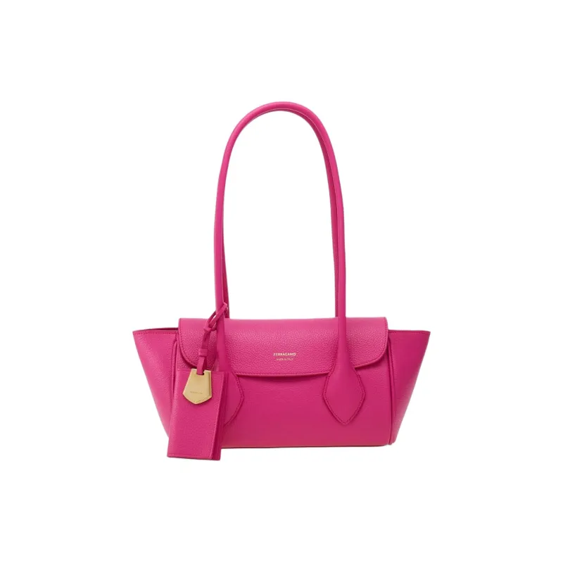 FERRAGAMO Textured Cow Leather Tote Bag Shopping Bag Shoulder Bags Small Size Women's Cherry Red-0