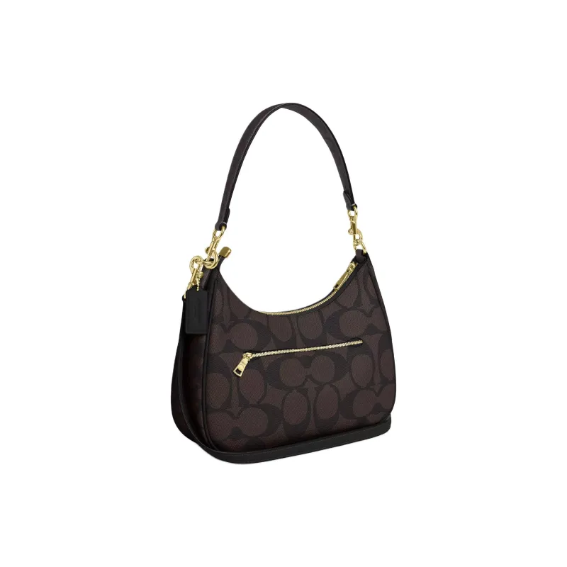COACH Coated Canvas Shoulder Bag Women's Tan-1