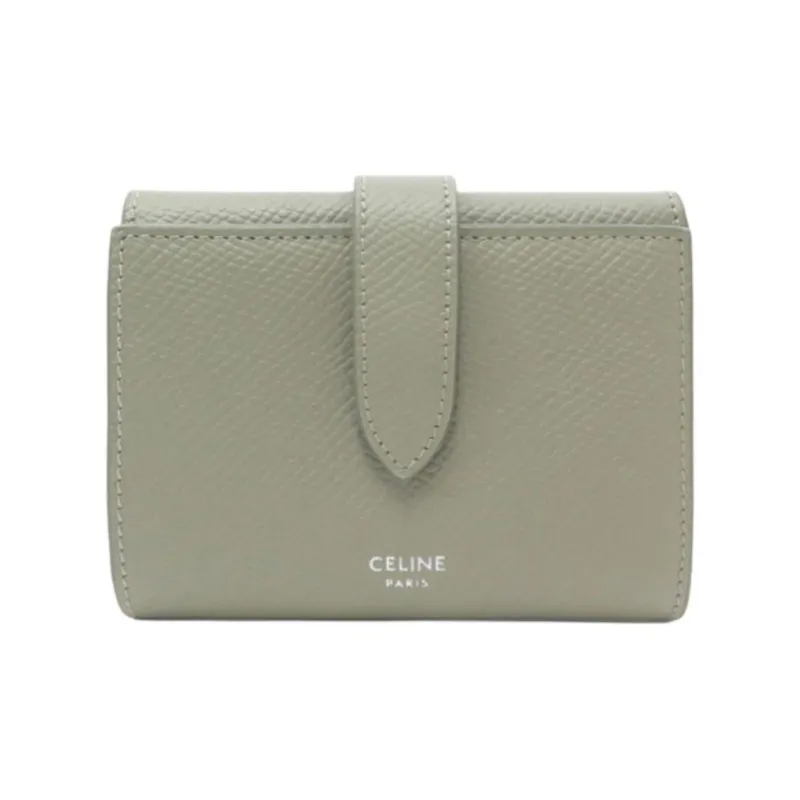 CELINE Leather Wallet Women's Green Clay-0