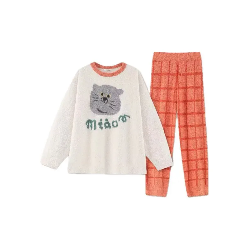 XIAFENYAN Pajama Set Women's Orange White-0