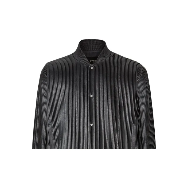 FENDI Leather Jacket Men's Black-2