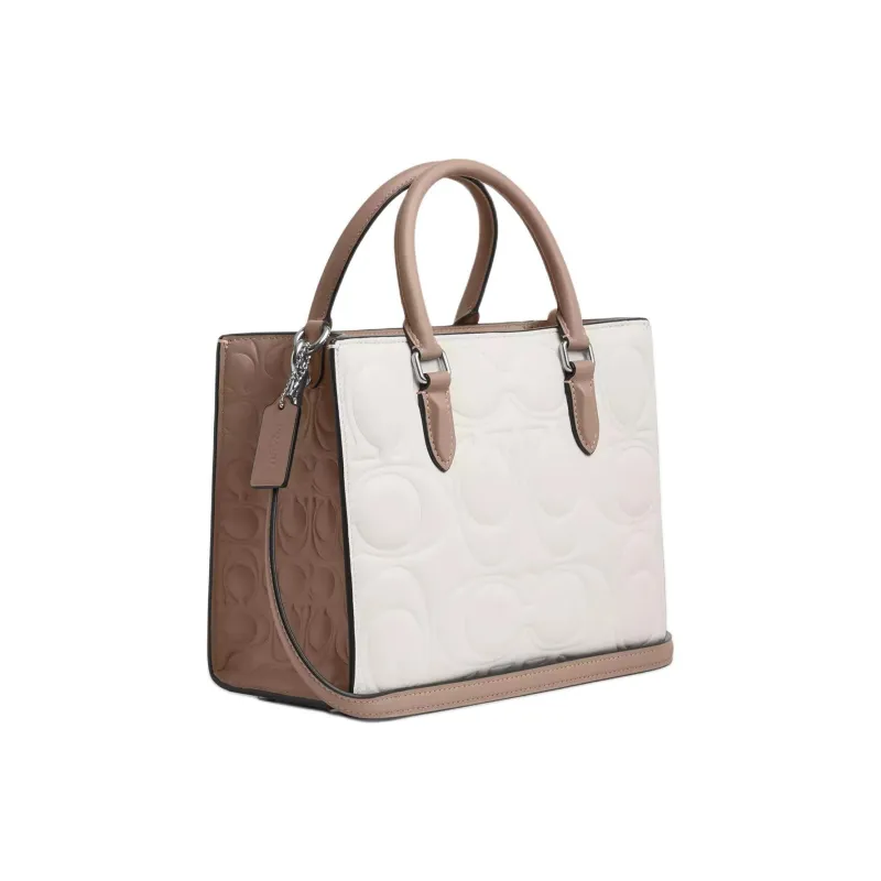 COACH Smooth Leather Tote Bag, Shopping Bag, Handbag Trumpets Women's Chalk-1