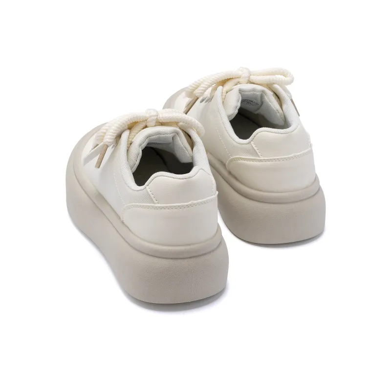 HUANQIU Height Increasing Wear Resistant Low Top Canvas Shoes Women's Beige-3