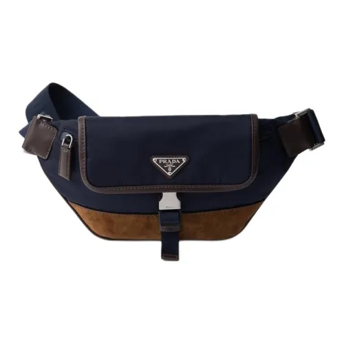 PRADA Recycled Polyamide Fanny Pack Men's Marine Blue & Dark Brown