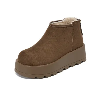 La Chapelle Warm Water Resistant Wear Resistant Height Increasing Short Snow Boots Women's Khaki