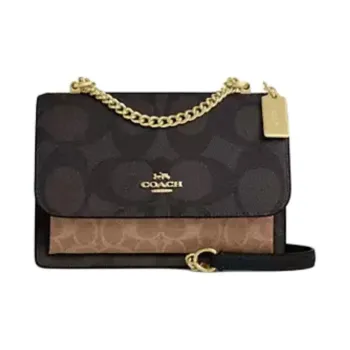 COACH Coated Canvas Shoulder Bag Trumpets Women's Walnut Wood & Tan